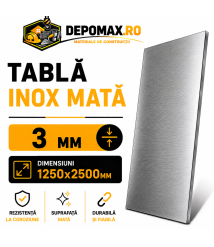 Tabla inox mata AISI 304 2B, 3 x 1250 x 2500 mm, 3.125 mp Tabla inox mata AISI 304 2B, 3 x 1250 x 2500 mm, 3.125 mp